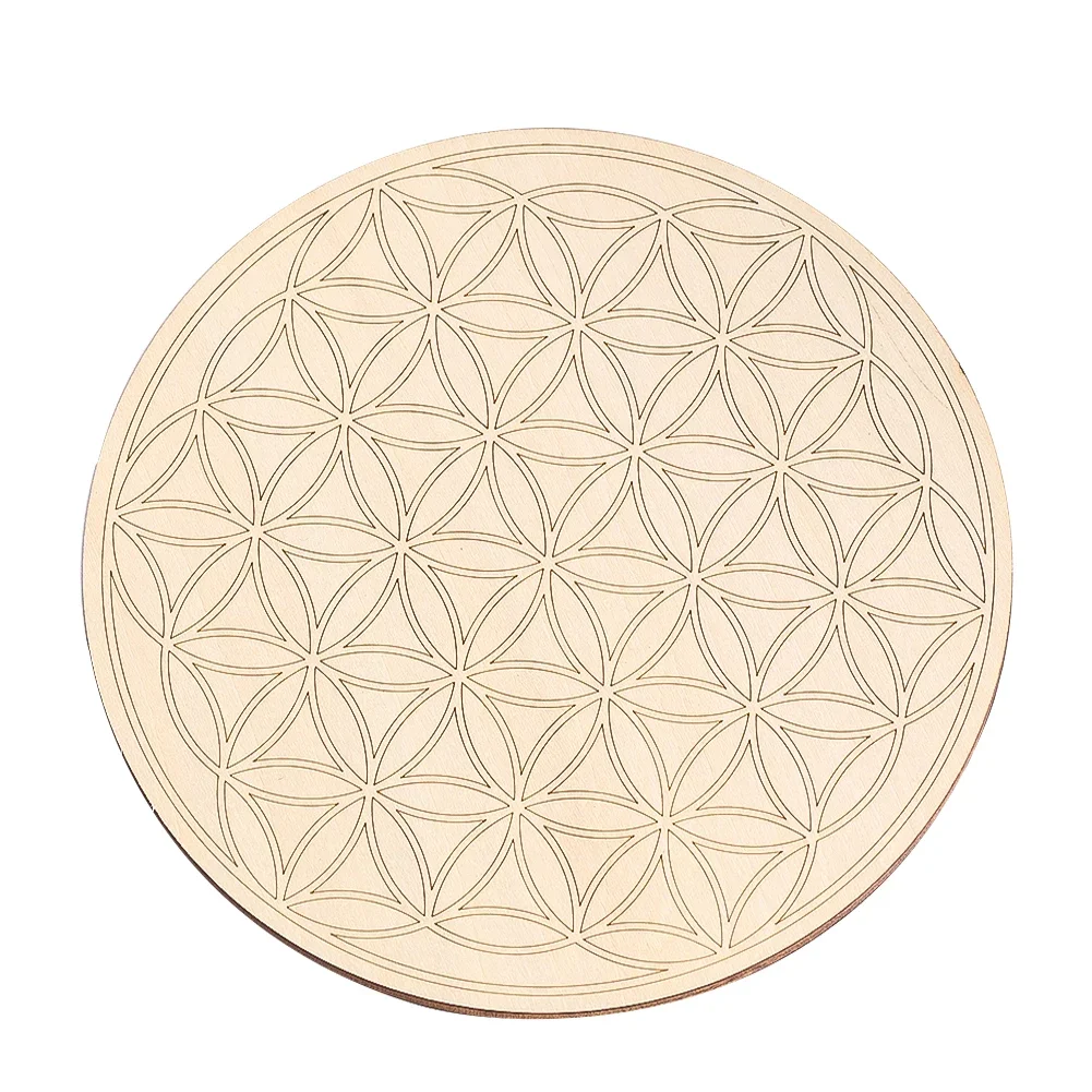 

15CM Natural Wooden Circular Chakra Pattern Coasters Flower of Life Decorative Healing Crafts Circle Carving Home Decoration