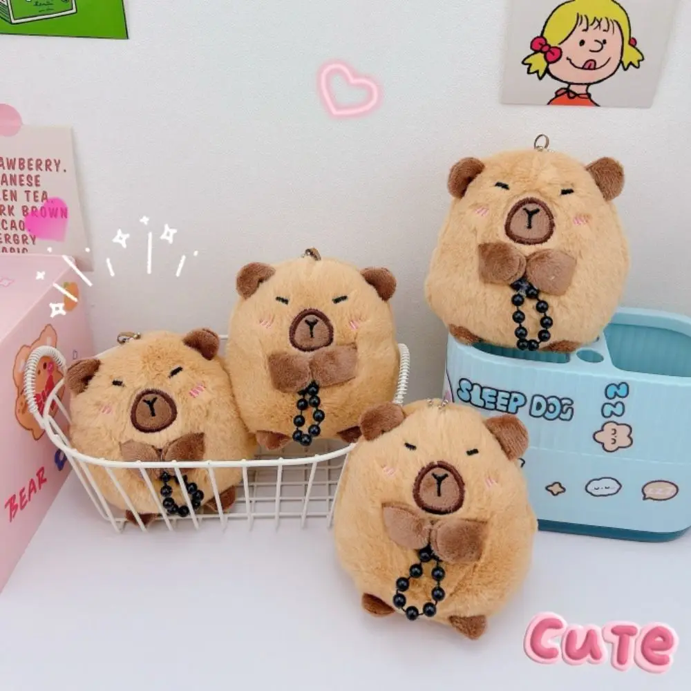 Beads Capybara Plush Keychain Furry Animal Cartoon Capybara Bag Pendant Soft Stuffed Doll Cute Small Capybara Plush Toy Kids