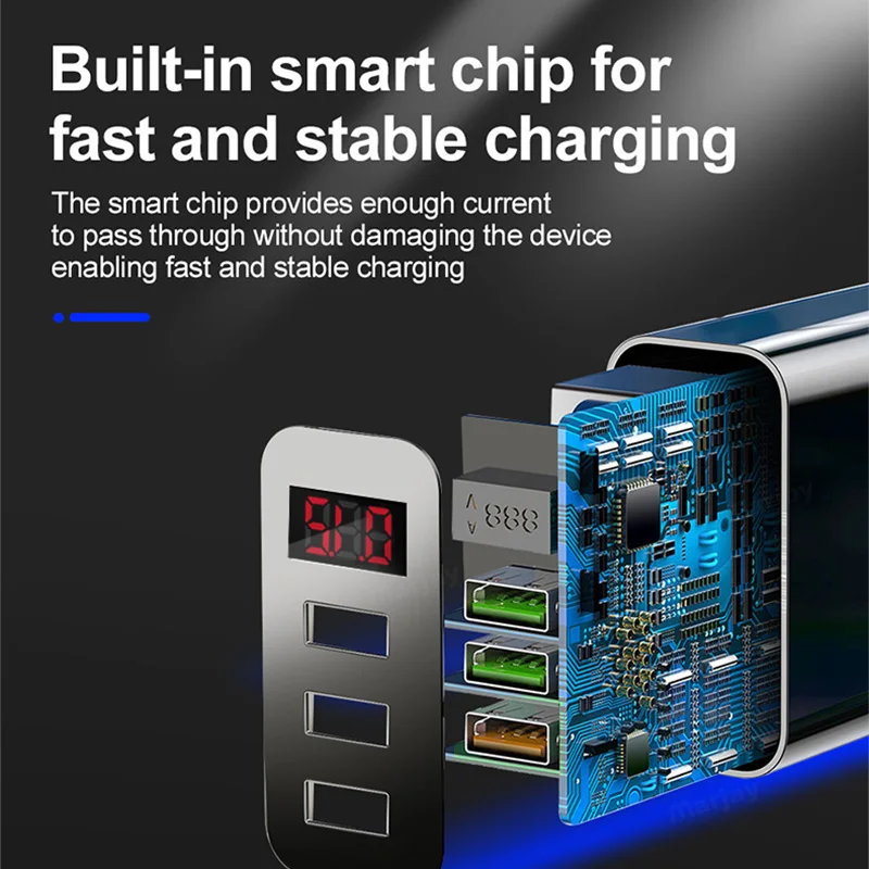 Elough Quick Charger 3.0 USB Charger for iPhone 12 13 Xiaomi poco x3 LED Digital Display Fast Charging 5 USB Wall Phone Charger image 4