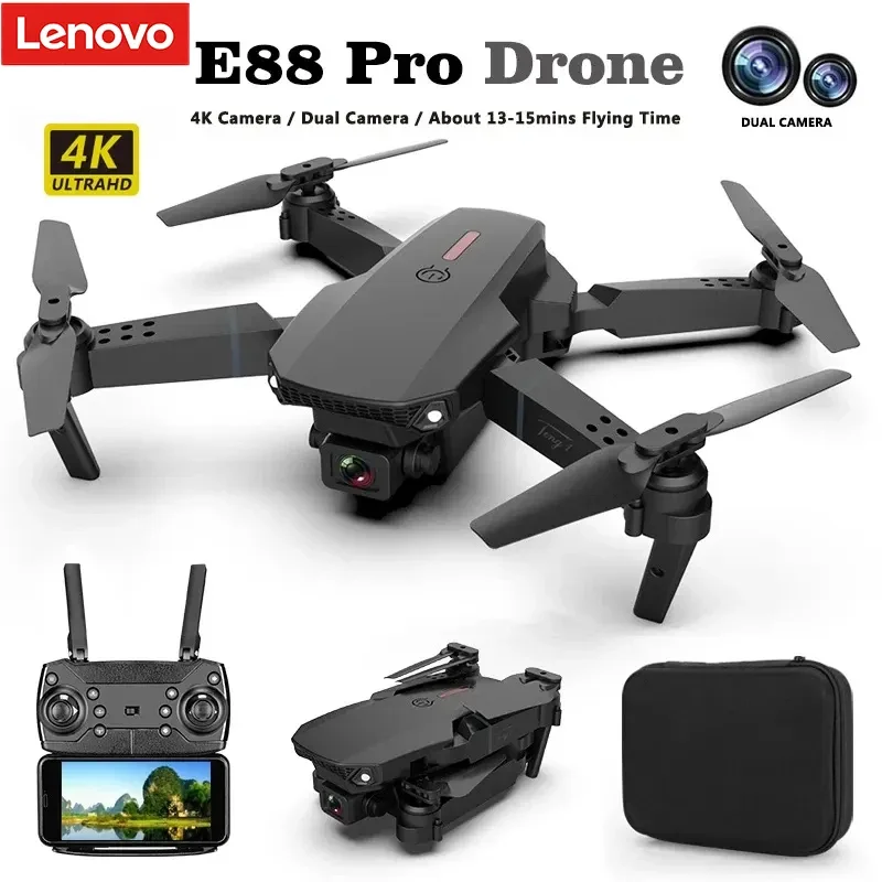 Lenovo 2024 New E88 WIFI FPV Drone Wide Angle HD 4K 1080P Camera Height Hold RC Foldable Quadcopter Dron Helicopter Toys Gift