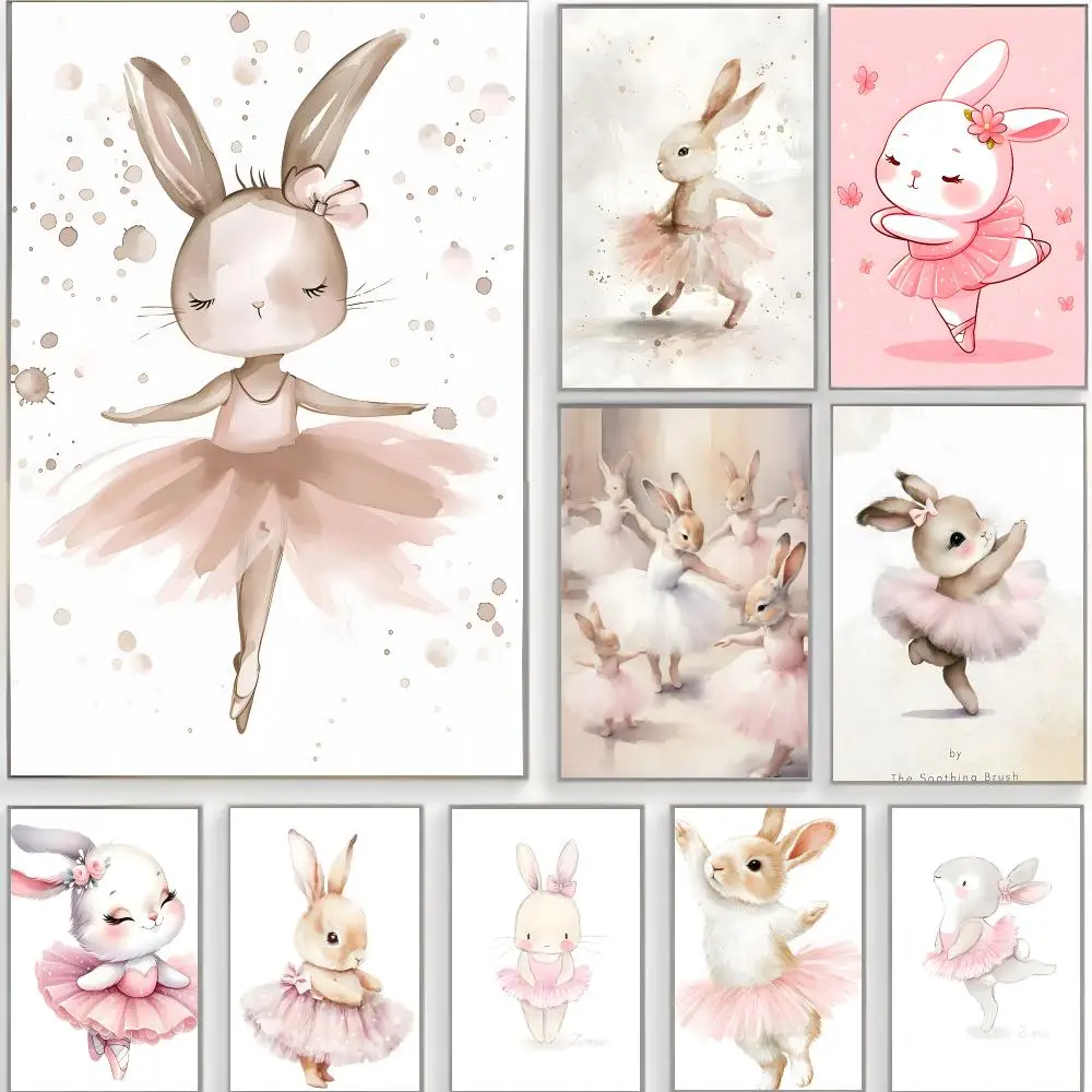 cute illustration c-cute ballerina bunny ballet Poster Classic Wall Art  Home Decor  Peel and Stick Unframed