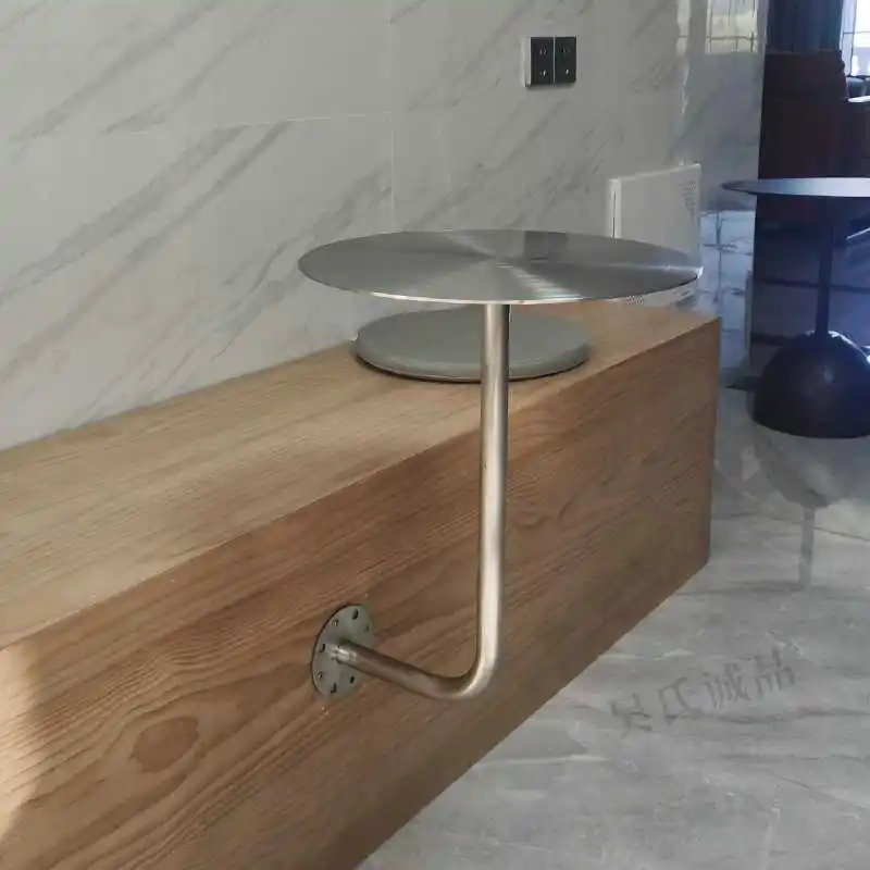 For L-Shaped Coffee Table Circular Stainless Steel Restaurant Side Table Wall Mounted Small Round Table Coffee Shop Decoration