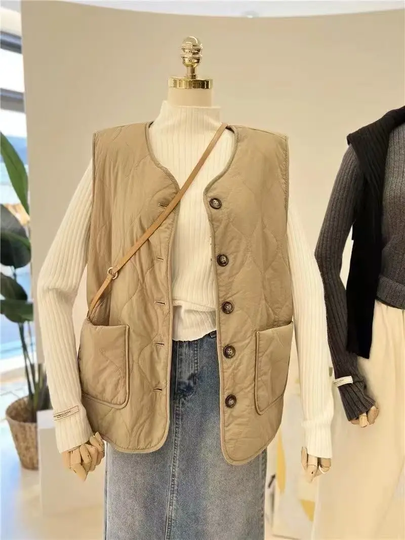 سترات صدريات سترة نسائية رفيعة بدون حمالات خريف من الفلانيل بأزرار سفلية مناسبة للترفيه مبطنة كلاسيكية بسيطة وأنيقة تناسب الجميع