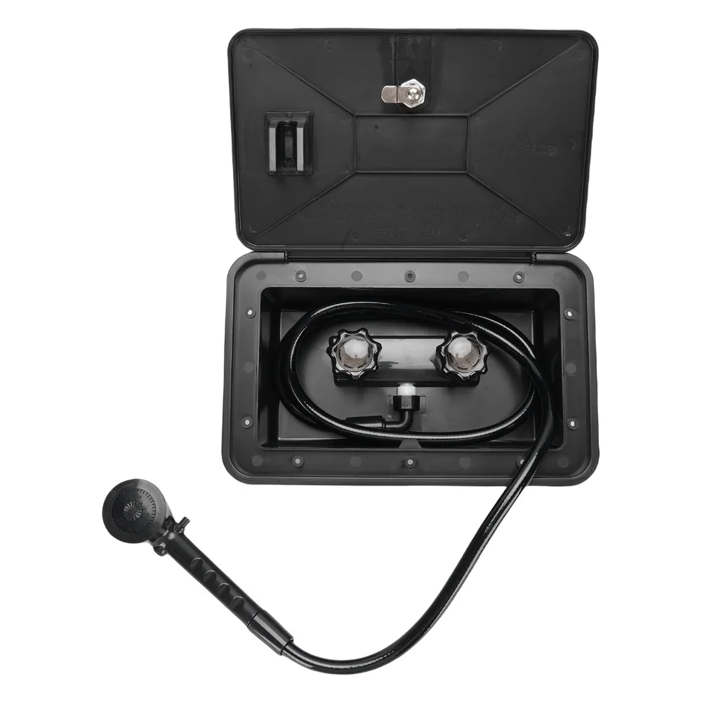 2.5 GPM Showerhead Exterior Shower Box 59.06 Inch Hose Lockable Shower Faucet Hose Black Wall Mount Design Outdoor Shower Kit