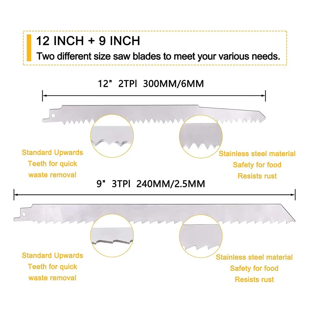 /5Pcs /Stainless /Steel Reciprocating Saw For Blades 12 Inch 3TPI And 9 Inch 5TPI For Meat Bone Food Cutting Compatible With For