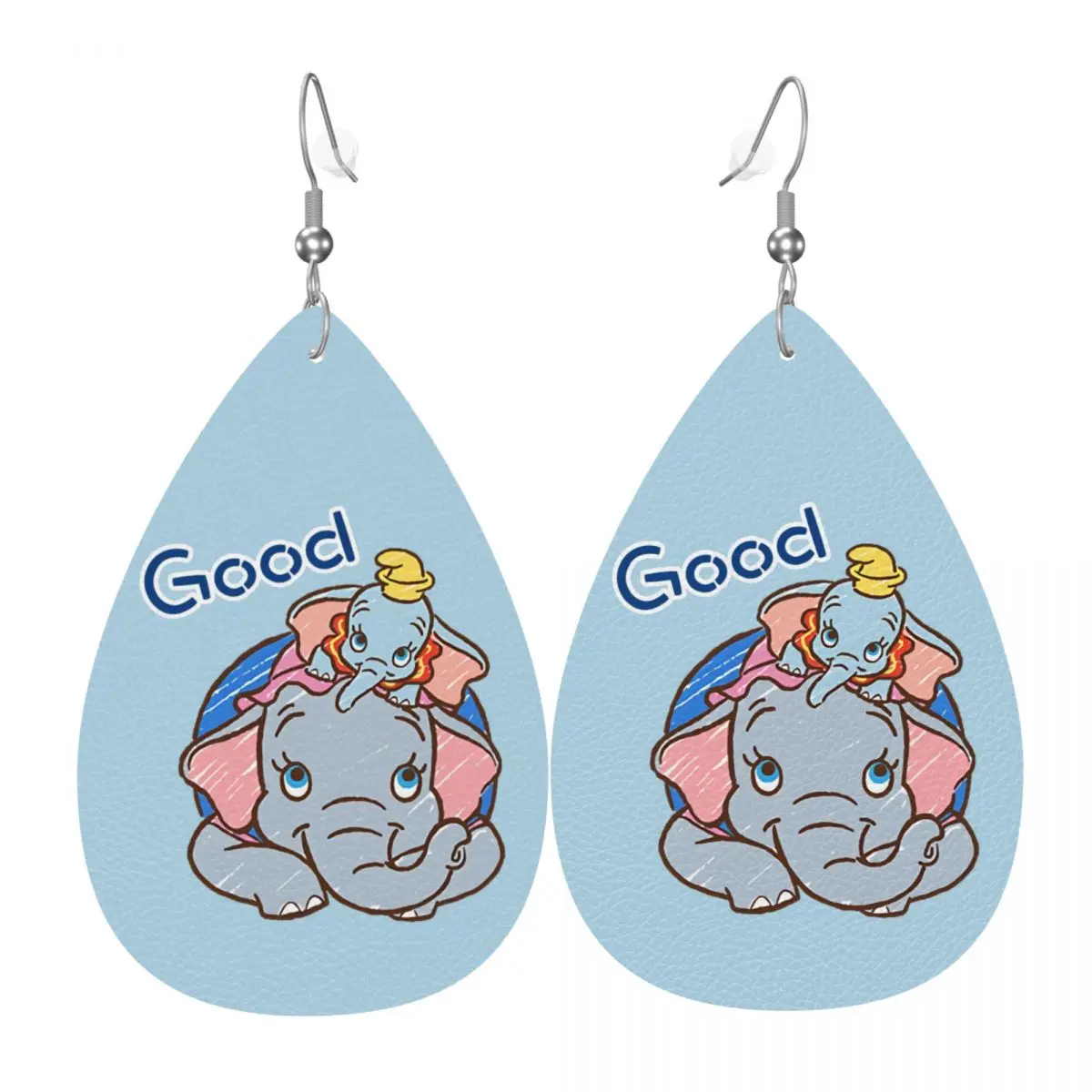 Custom Drop Dangle Earrings Dumbo Cartoon Leather Teardrop Earrings Cute Elephant PVC Leather for Gifts Dainty Jewelry