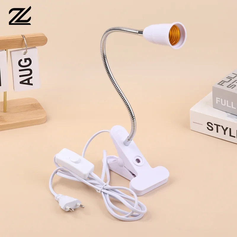 EU US Plug 360 Degree Flexible Desk Lamp Holder E27 Light Base Socket Gooseneck Clip-on Cable With Power On Switch For Home