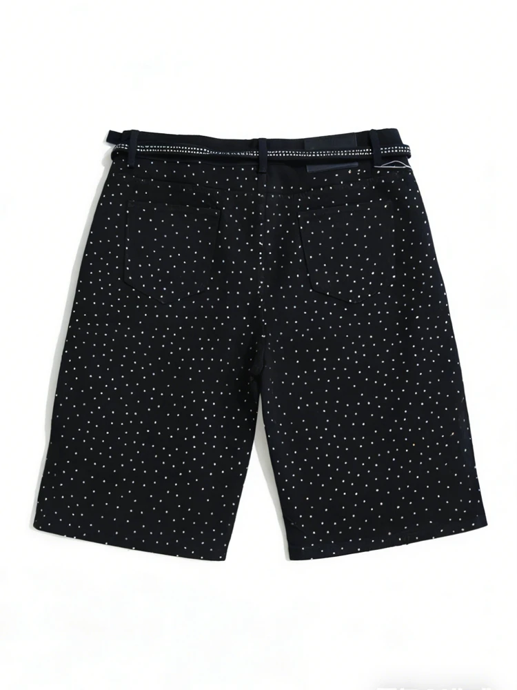 Deeptown Blue Rhinestone Printed Jorts Baggy Women Man Black Washed Diamonds Wide Leg Denim Shorts American Style Short Jeans