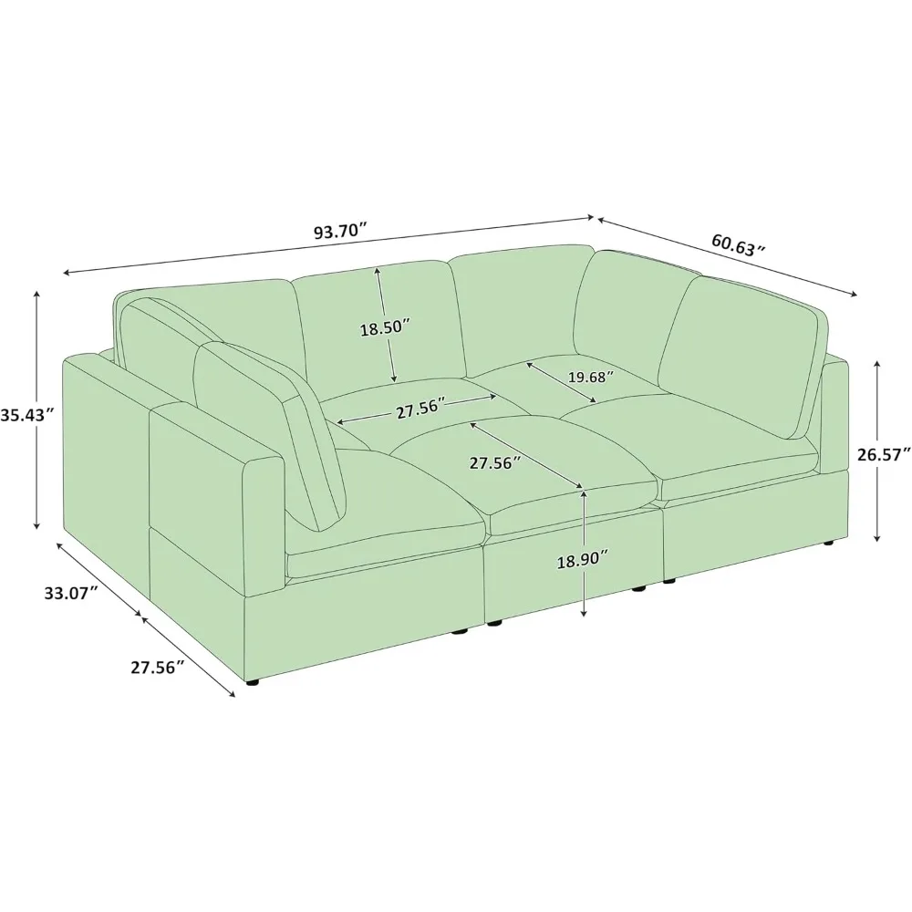 Modular Sectional Sofa, Convertible Sleeper Modular Sectionals Sofa Bed with Ottoman, 6-seat Sectional, Sofas Bed