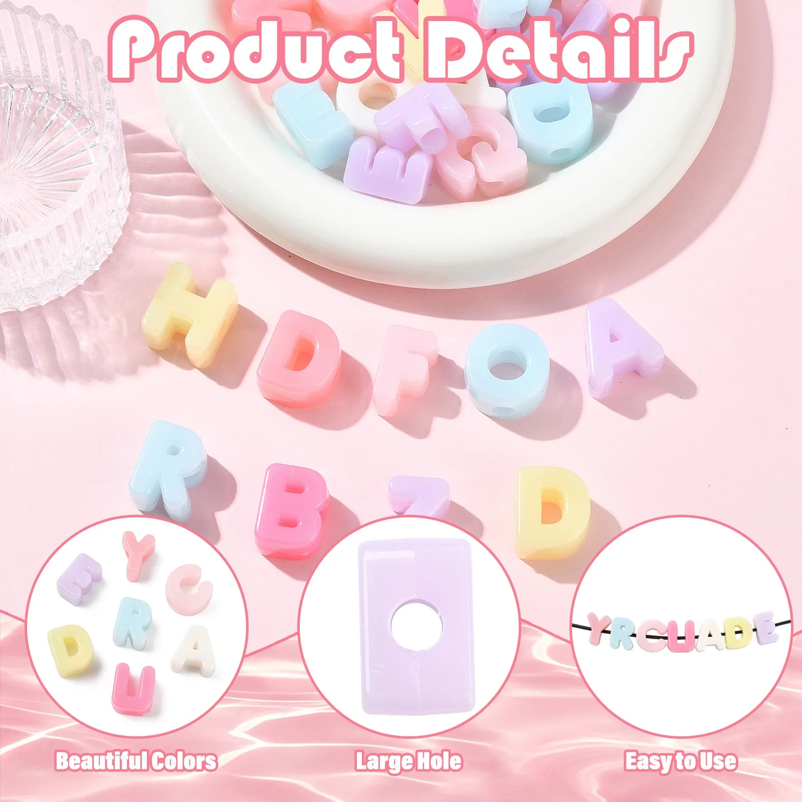 PandaHall 60 Stück Zufällige Acryl-Buchstabenperlen, Imitierte Gelee-Perlen für Personalisierte Namen-Paar-Armbänder, Schmuckherstellung und Geschenke – Detail 3