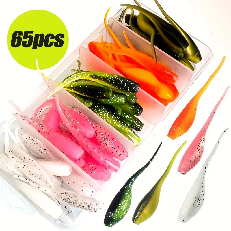 

65pcs TAKBAS Soft Fishing Lures Kit - Crappie, Bass, Trout, Walleye Swimbaits, PVC Material, Lead-Free, Boxed Set for Freshwater