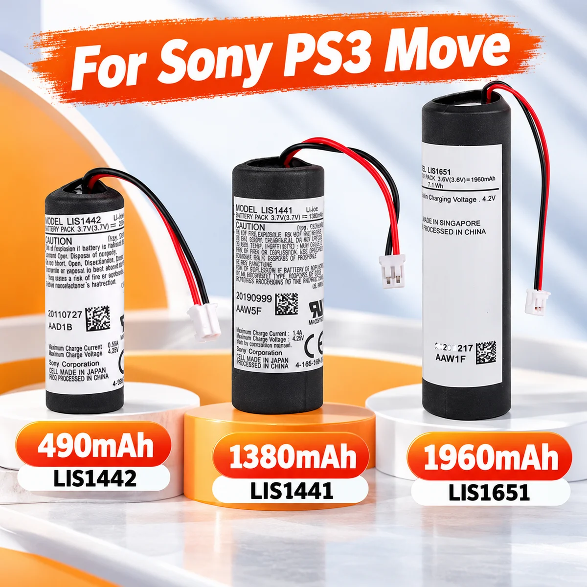 LIS1441 LIS1442 LIS1651 490mAh 1380mAh 1960mAh Lithium Replacement Battery for Sony PS3 PS4 Move Game Motion Controllers