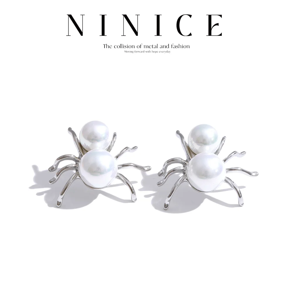 NiNice – boucles d'oreilles en acier inoxydable avec perles simulées pour femmes, accessoires de bijoux élégants, uniques et chics