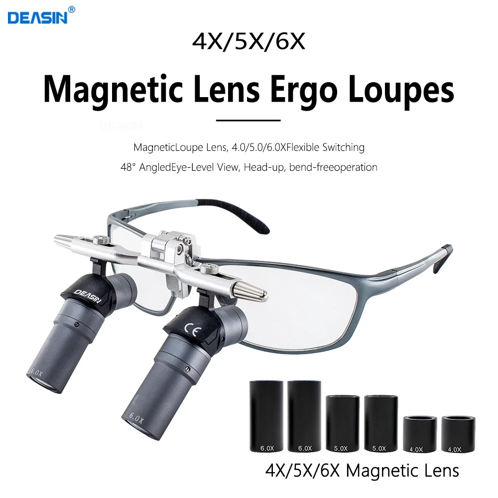 4X 5X 6X Dental Ergo Loupes Magnification 48° Adjustable Angle 350-450mm Working Distance Dentist Surgical Medical Loupes