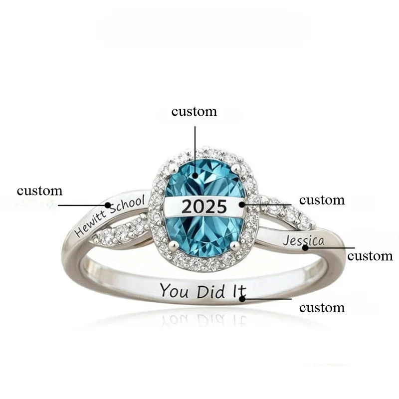 

Индивидуальные классические кольца, выпускные кольца 2026 года для женщин, высококачественные серебряные кольца, выпускные украшения, кольца с камнями по месяцам рождения