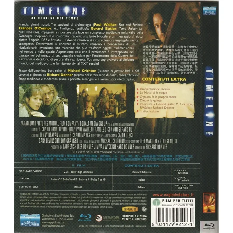 Timeline Blu-ray Disc 2003 Science Fiction Film Starring Paul Walker Painting