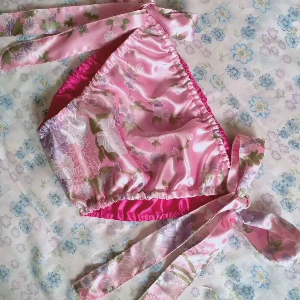 

Width25cmLength60cm Lace Up Glossy Floral Print Ice Silk Satin Lingerie Panties Plus Size Underwear Sexy briefs