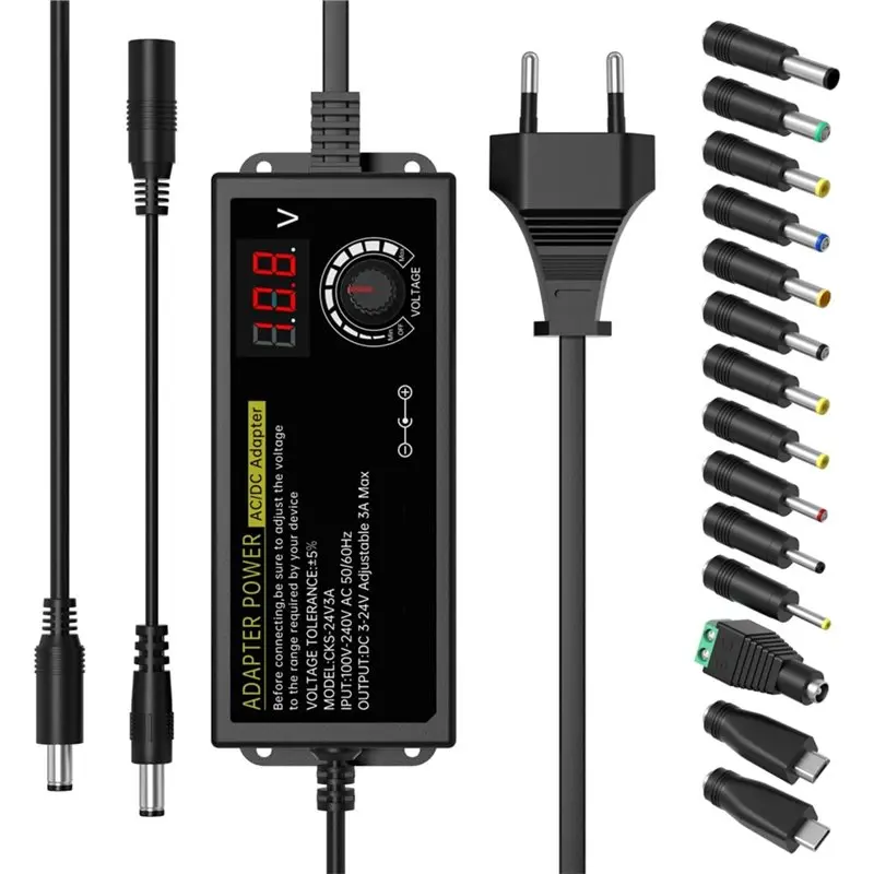ABKO-Adjustable 3V-24V AC DC Adapter Universal Power Supply Adjustable Variable Switching EU Plug