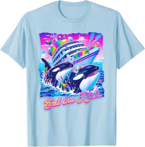 Eat The Rich Whale 90s Orca Funny Whale Animal Yacht Retro T-Shirt Kids Fashion Graphic Top Short Sleeve Saying Tee Novelty Gift