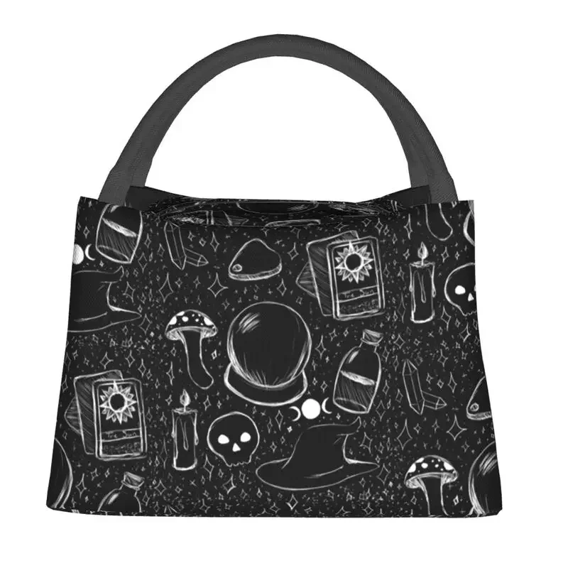 Witchy Chalkboard Spooky Witch Skull Insulated Lunch Bags for Women Resuable Goth Occult Halloween Thermal Cooler Lunch Tote