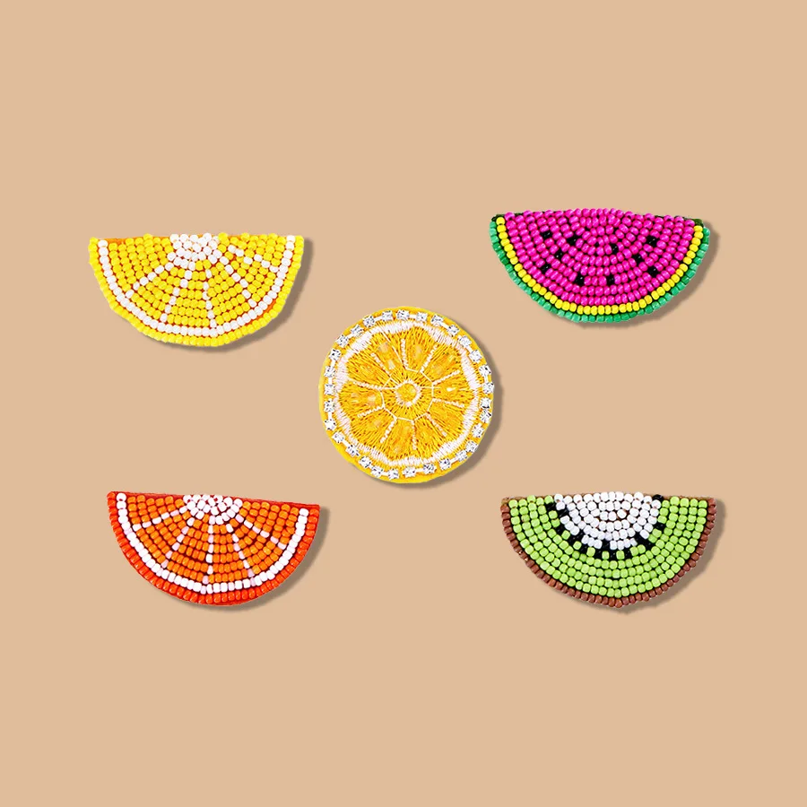 1 sztuka 4,4 * 2,4 cm Cartoon Lemon Sew on Handmade Beaded Patch Cute Fruit Patch for Garment DIY Decoration Applique