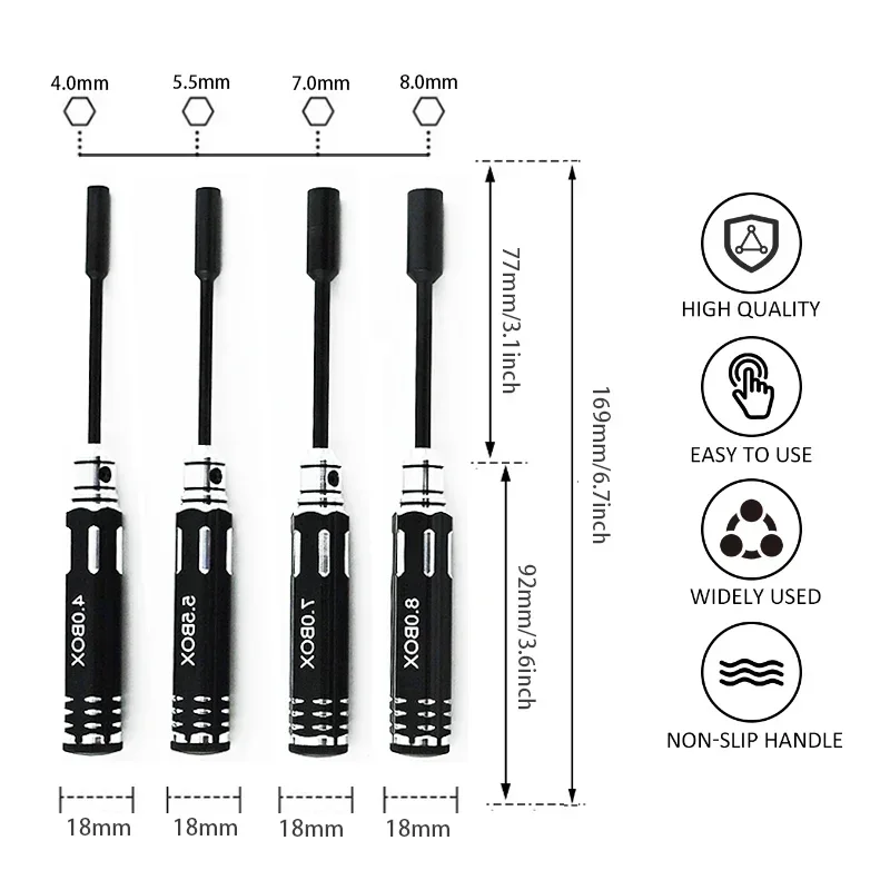 4-piece set / titanium alloy plating 4.0 / 5.5 / 7 / 8mm hex nut wrench socket tool kit for RC model car aircraft