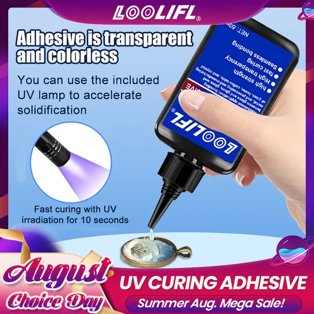50g Kristal Reçine UV Tutkal DIY Takı Yapımı Yüksek Sertlik Hızlı Kuruyan Sert Epoksi Tutkal, Takı Yapımı için UV Kür Reçine, UV Gölgesiz Tutkal, Yükseltilmiş Kristal Şeffaf Sert Ultraviyole Kür Reçine