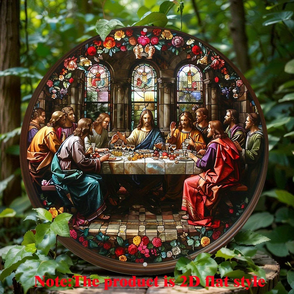 

The Last Supper Round Aluminum Wall Art - Durable, Easy-To-Clean Home & Office Decor Sign, Perfect for Man Cave & Holiday Gifts