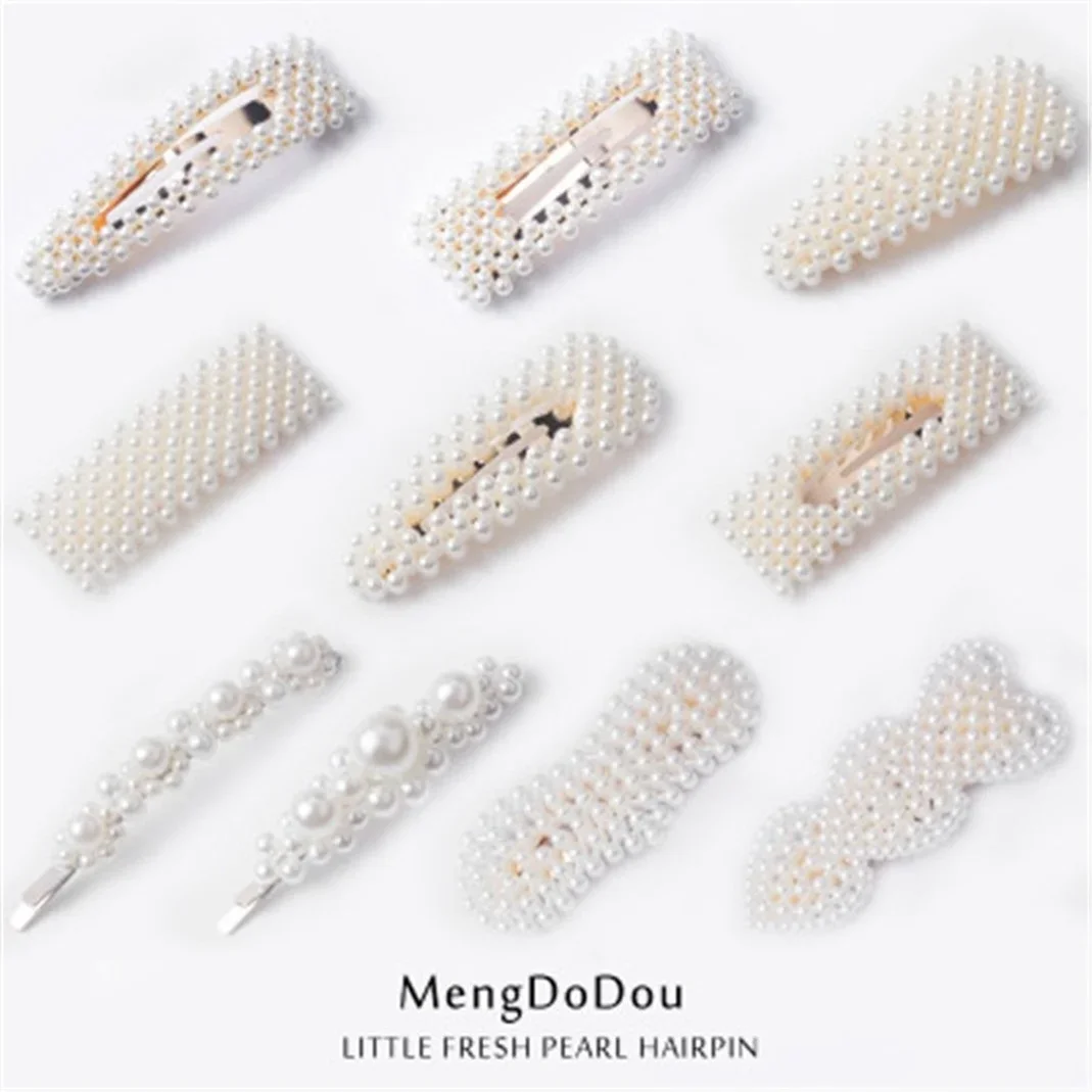 

European and American fashion fashion fishline woven pearl hairpin women metal gold - plated one - word clip bang clip