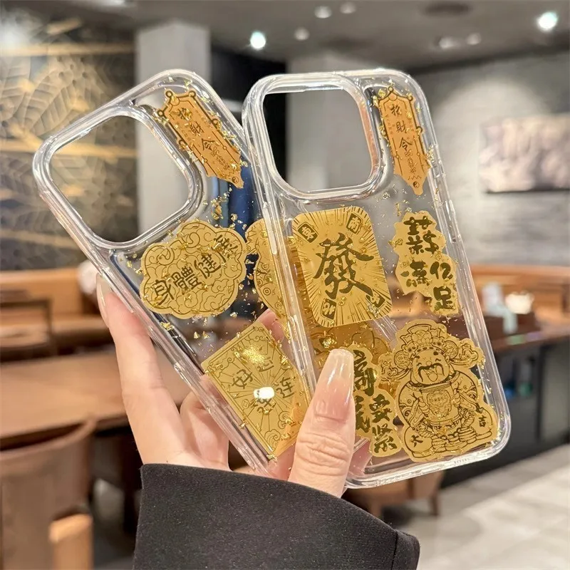 10PCS Gold Foil Mobile Phone Decoration Stickers DIY Decoration Self-adhesive Patch Wealth Princess Cat Gifts New Year Sticker