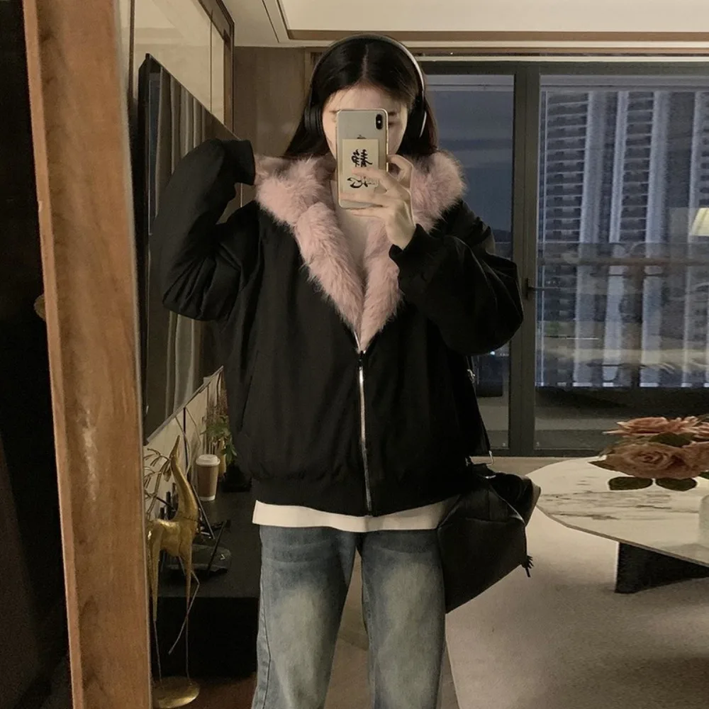 Double Sided Winter Coat Women Clothing Imitation Mink Fur Fur Hooded Cotton Jacket Female Warm Cotton-padded Clothes Outerwea