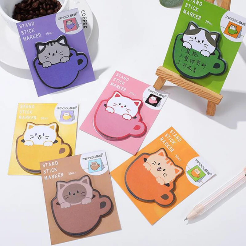 30sheets Kawaii Sticky Notes DIY Planner Journal Index Stickers Cartoon Cats Memo Pads Label Tags Korean Stationery Office