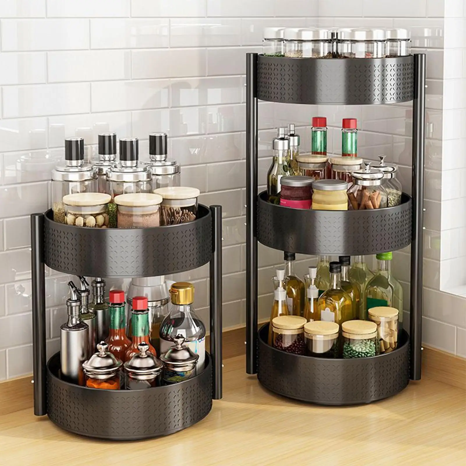 

Rotating Spices Rack Multi-tiered Kitchen Storage Rack Seasoning Organizer Rotating Turntable Organization Tray For Countertop