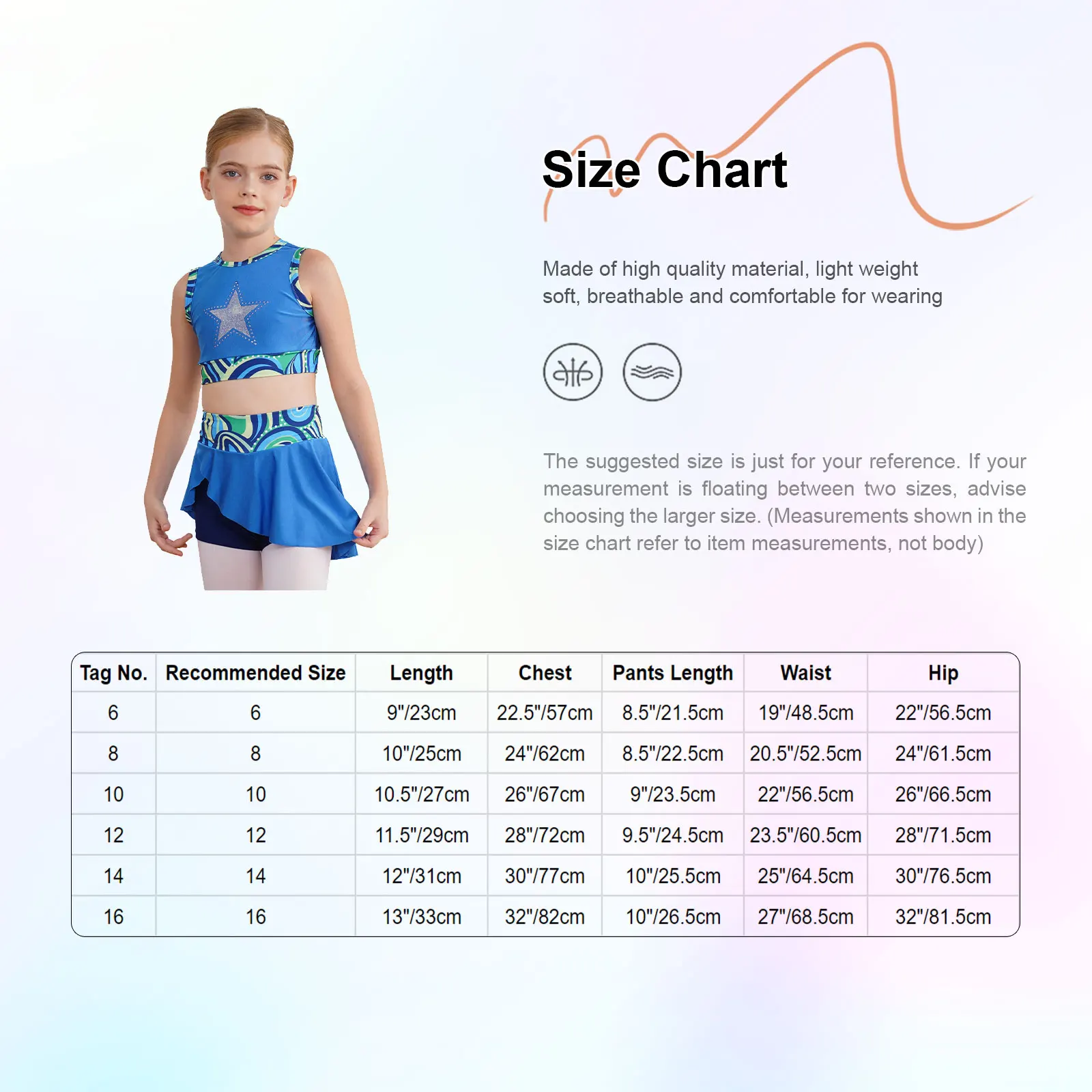 أطفال بنات الباليه الرقص الجمباز الزي بلا أكمام مطبوعة تانك الأعلى مع تنورة رياضية الهتاف Dancewear ملابس السباحة الرياضية #6