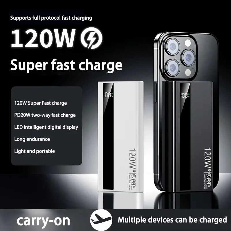 2025 Nieuw 120 W 200000 mAh Power Bank Digitale display met hoge capaciteit Snel opladen Powerbank Draagbare batterijlader voor iPhone