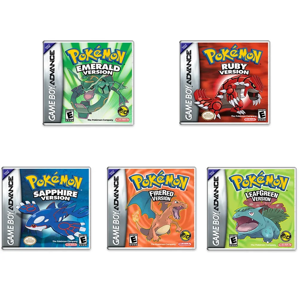 Cartão de jogo do Pokémon da língua inglesa, esmeralda, série do safira, GB NDSL, GBC, GBA, GBM, SP, rubi firered, cartucho video, console