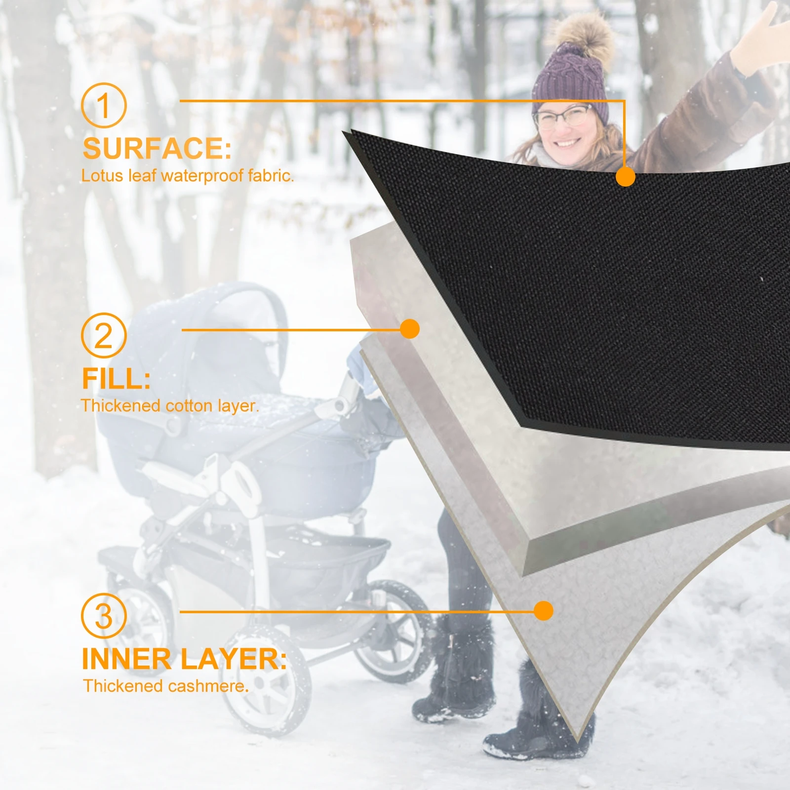 1 par de guantes gruesos a prueba de viento para cochecito de bebé, guantes universales cálidos para carrito de cochecito, calentadores de manos impermeables, color gris