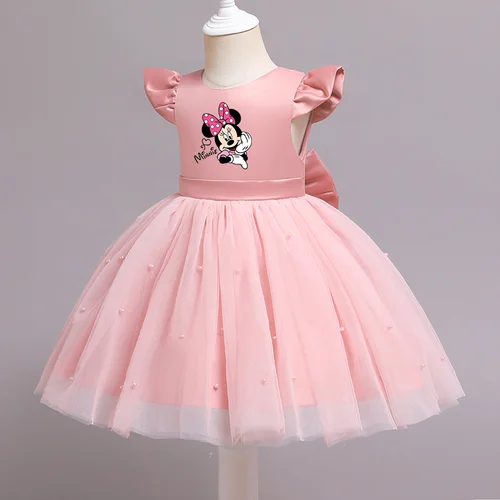 Mickey Minnie Mouse elegante vestido de encaje de princesa vestidos infantiles para niñas Vintage niños vestidos de fiesta de cumpleaños ropa de Navidad