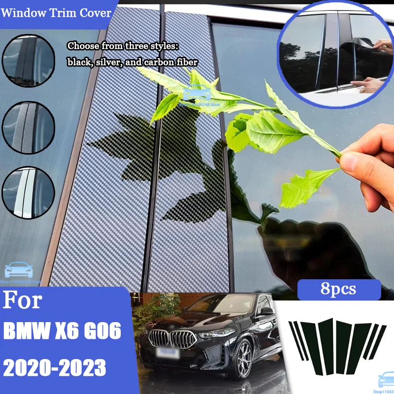 

For BMW X6 G06 2020-2023 2021 2022 Carbon Fiber Window Door Column Deal B C Pillar Post Cover Trim Sticker