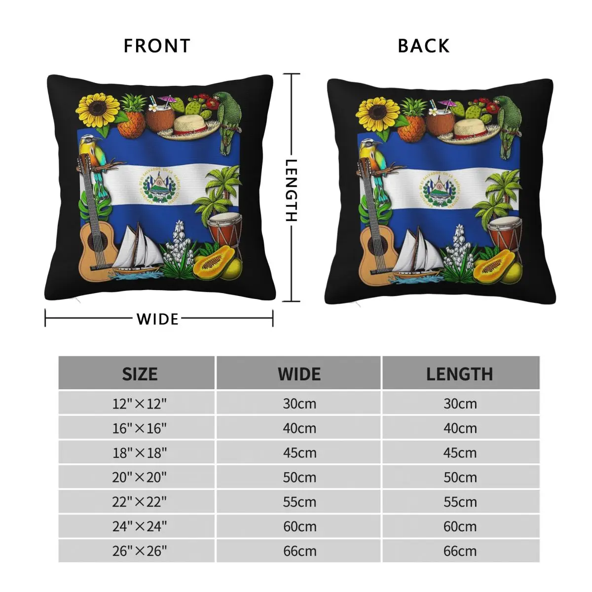 El Salvador Heritage Square Pillowcase Polyester Linen Velvet Pattern Zip Decorative Throw Pillow Case Bed Cushion Case 45x45