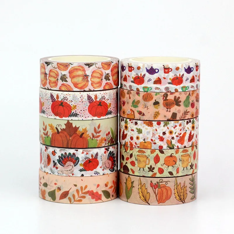 NOWOŚĆ 1X10M Deco Pumpkin Leaves Corn Turkey Sunflower Fall Washi Tape Set for Scrapbooking Planner Masking Tape Kawaii Papeleria