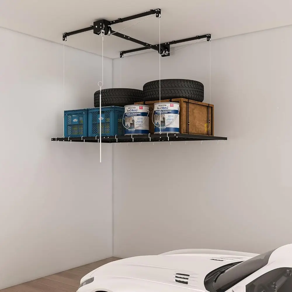 

Гаражный стеллаж для хранения 4x8 футов для высоких потолок 10–12 футов, емкость 325 фунтов, цельностальная конструкция с предохранительным замком (4–8 футов)