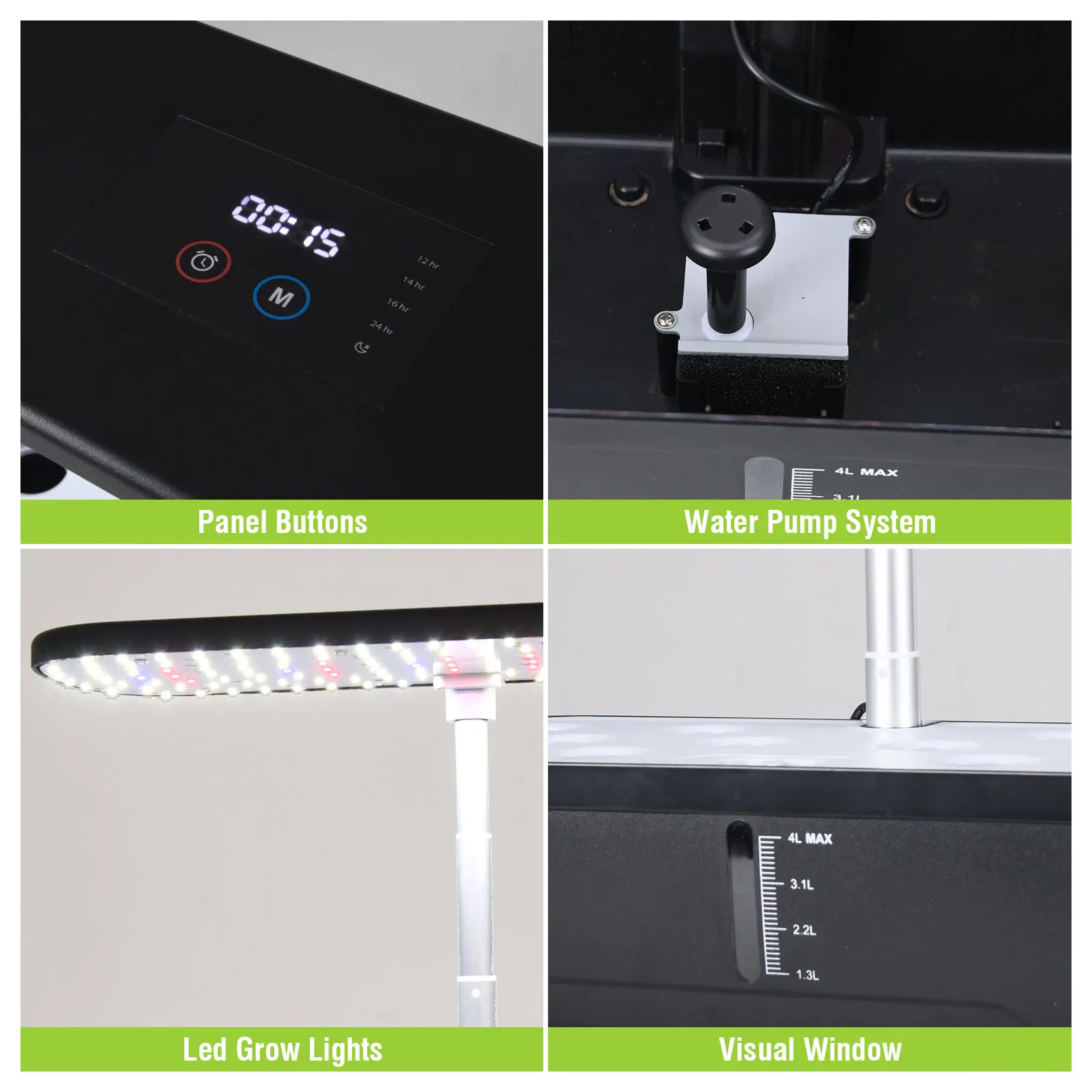 Indoor Hydroponic Garden Kit with LED Grow Light Automatic Plant System  for Vegetables Herbs Strawberries Quiet Water Pump