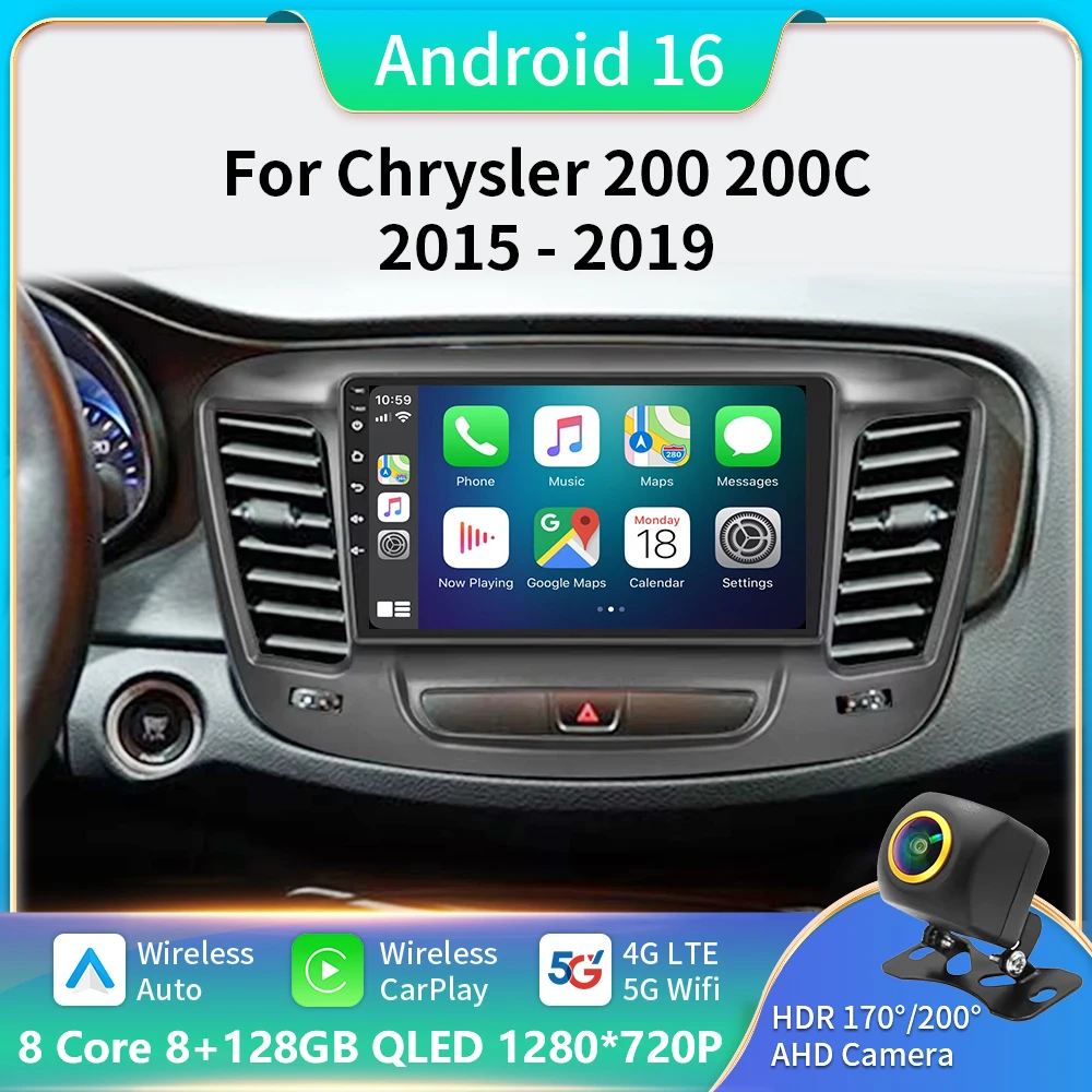 

9" Car Raido Carplay Android 16 For Chrysler 200 200C 2015 - 2019 Auto Multimedia Screen Stereo Video Player GPS Navigation WIFI