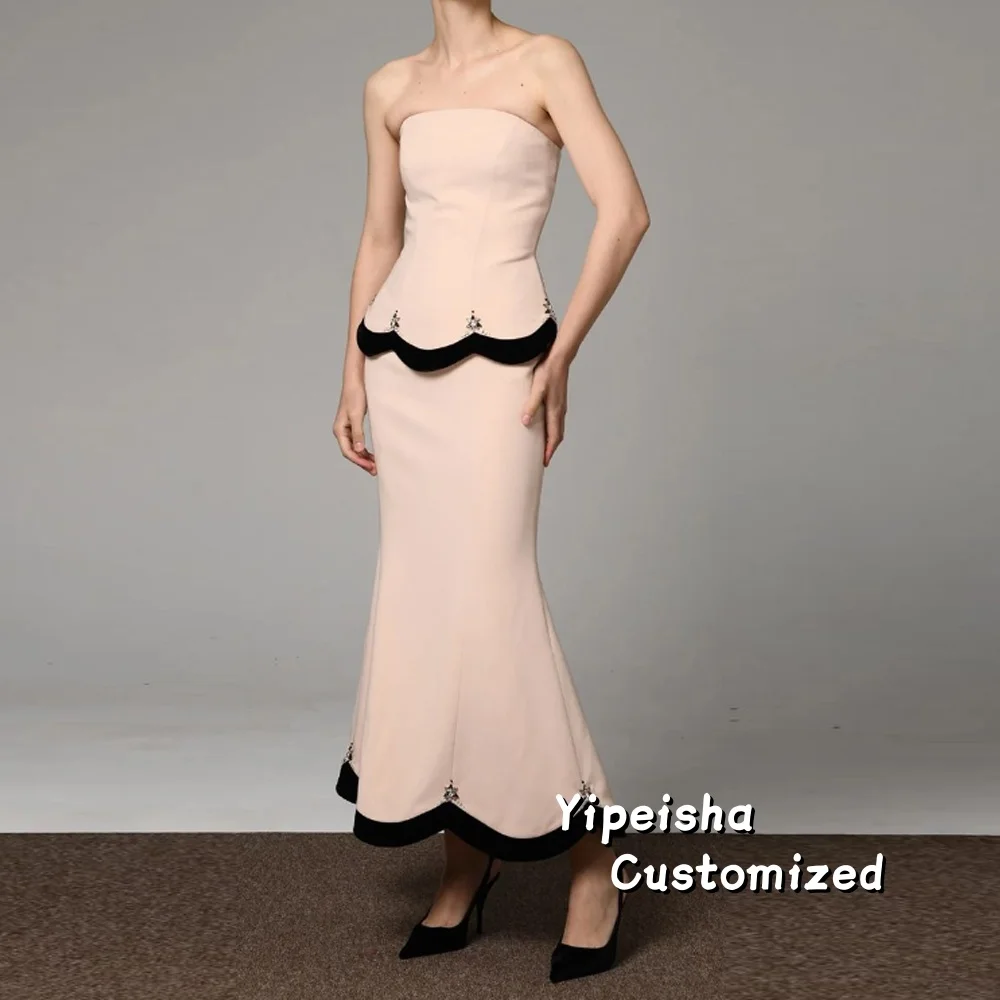 

Customized Elegant Mermaid Strapless Prom Dresses Beads Sleeveless Party Dresses Ankle-Length Evening Dress Vestidos De Fie