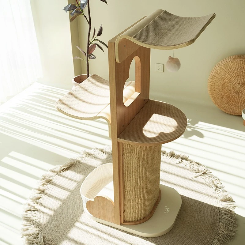 Solid wood cat climbing frame, human series wooden sisal cat scratching board curved wood full-body cat universal