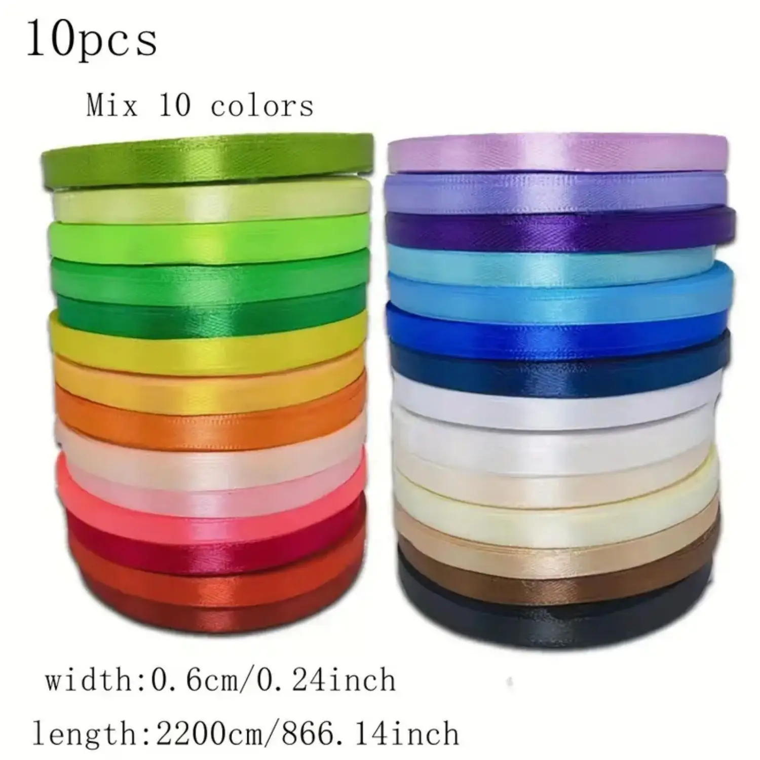 10pcs Party Decoration with Mixed-color Polyester Gift Wrapping Tape, Wedding Ribbon, Balloon Tie-22 Meters Long