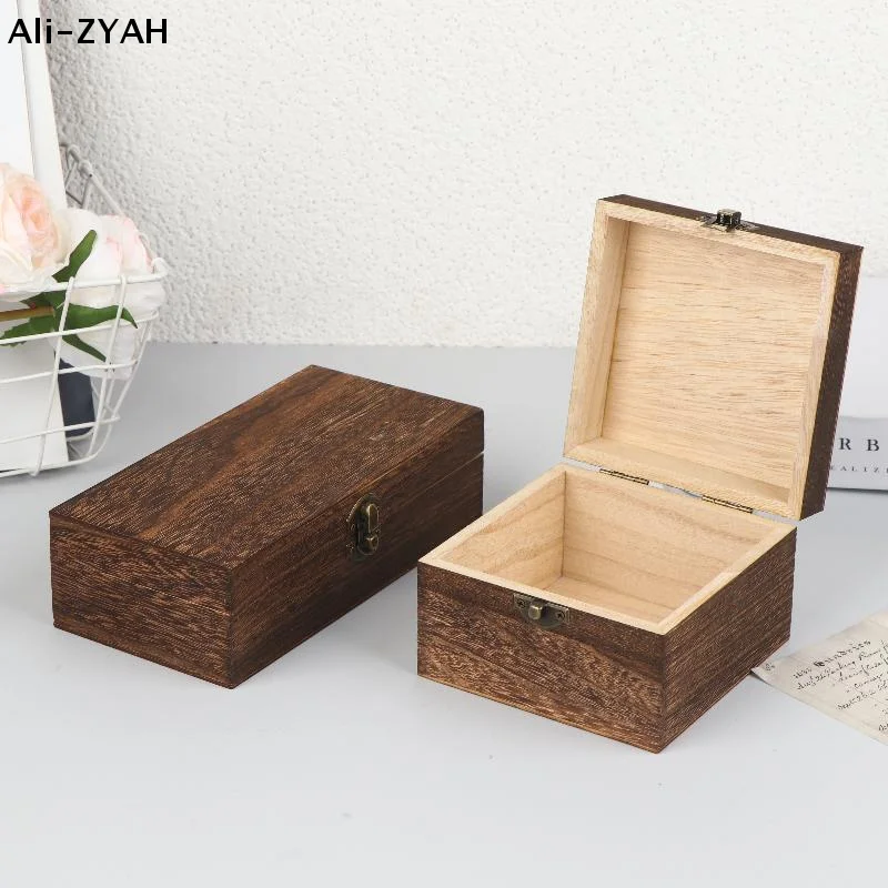 Vintage-Inspired Wooden Boxes With Lid Square Hinged Jewellery Craft Storage Box For Home Decoration DIY Hand-Made Mother's Day