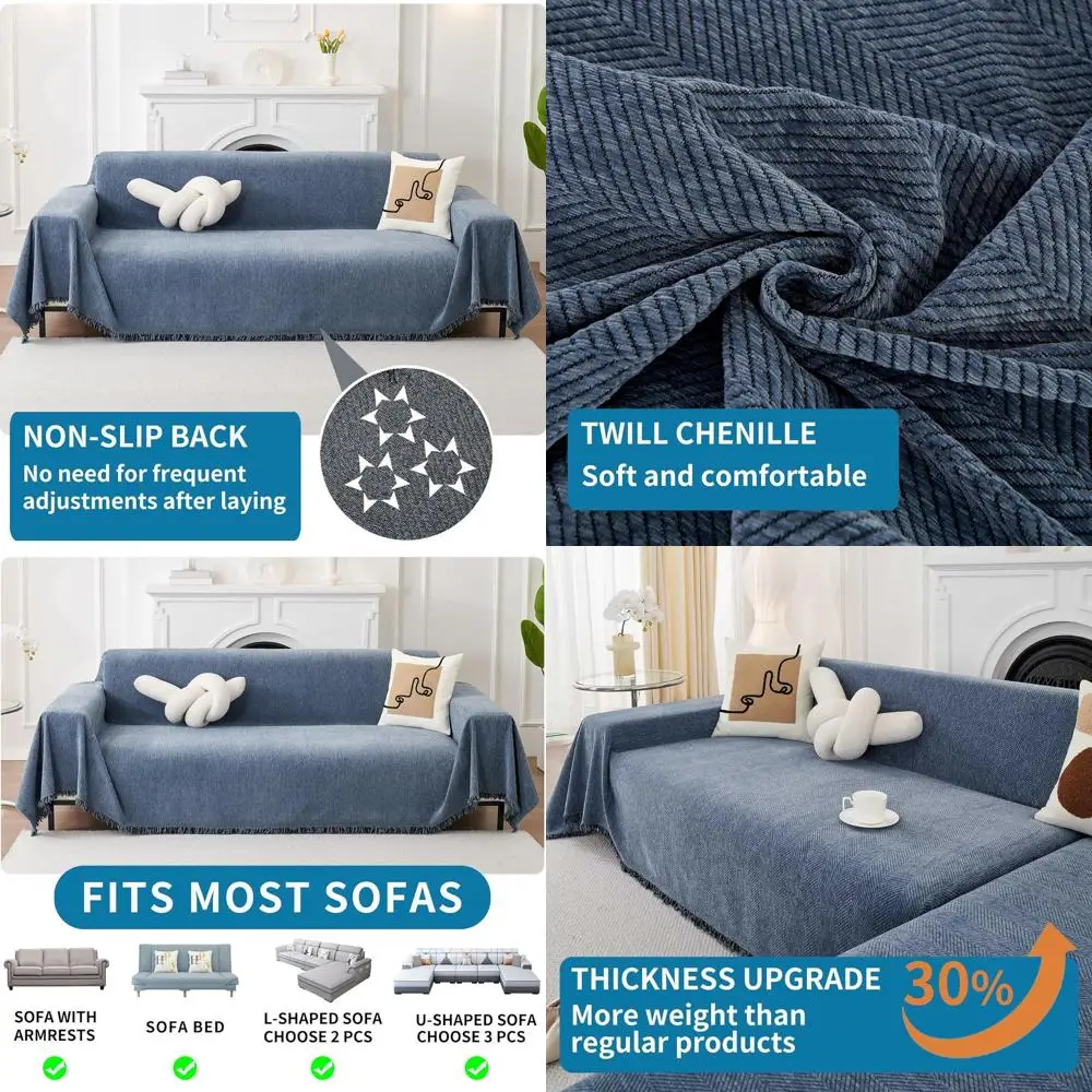 

Моющийся чехол для дивана, приятный для домашних животных, на 3 секции, синий, 91x134