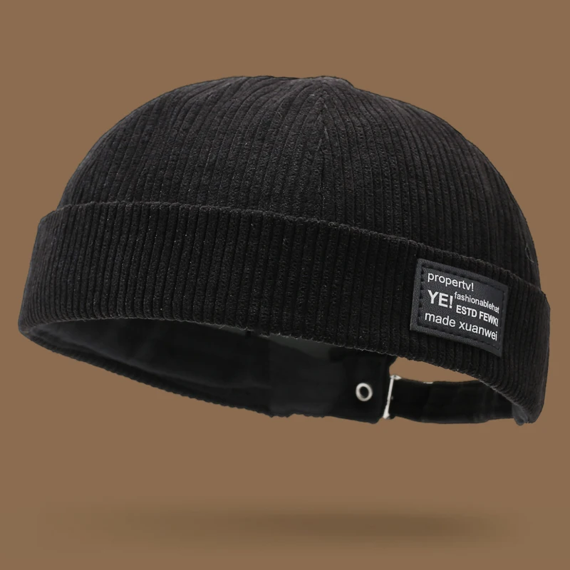 Autumn and winter corduroy brimless casual hat, personalized yuppie hat, men's and women's striped velvet melon skin hat